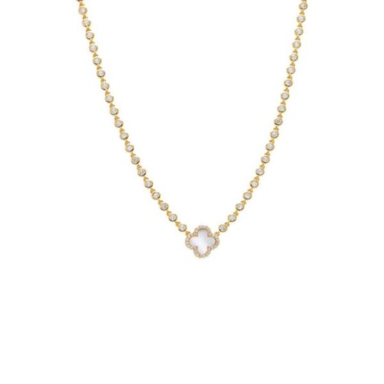 Four-Leaf Clover Pave CZ Necklace Size 18