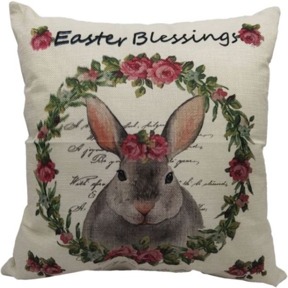 15.5-In. Easter Blessings Bunny Rabbit Accent Pillow, Indoor Spring Decoration