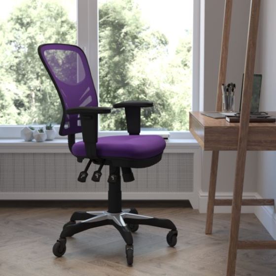 Mid-Back Ergonomic Multifunction Mesh Chair with Polyurethane Wheels-Purple