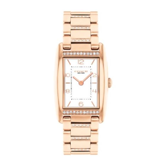 Ladies' Reese Rectangle Gold-Tone Stainless Steel Crystal Watch White Dial