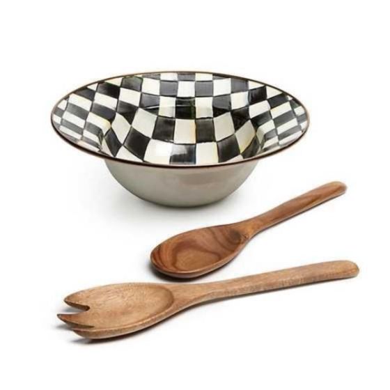 mocha check salad serving set