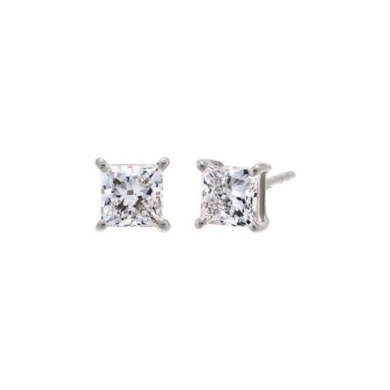 Lab-Grown Princess Cut 4 Prong Studs 14K Size 2 CT