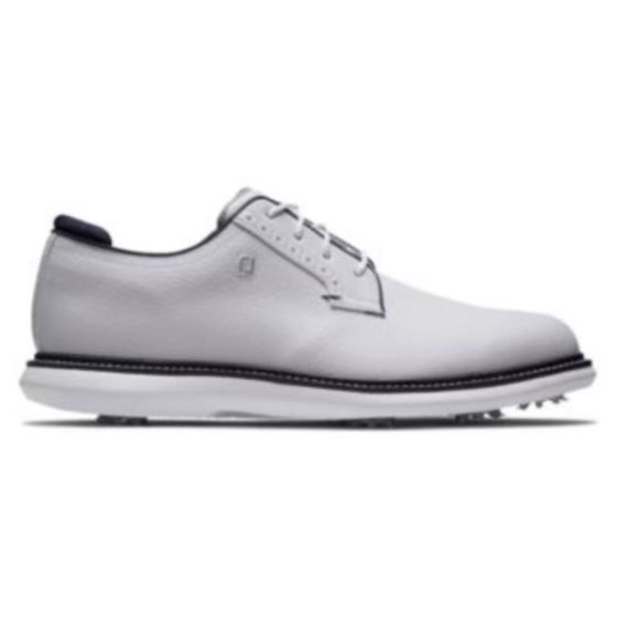 FootJoy Traditions Blucher Men's Spiked Golf Shoes - White/White/Navy/11.5 Medium