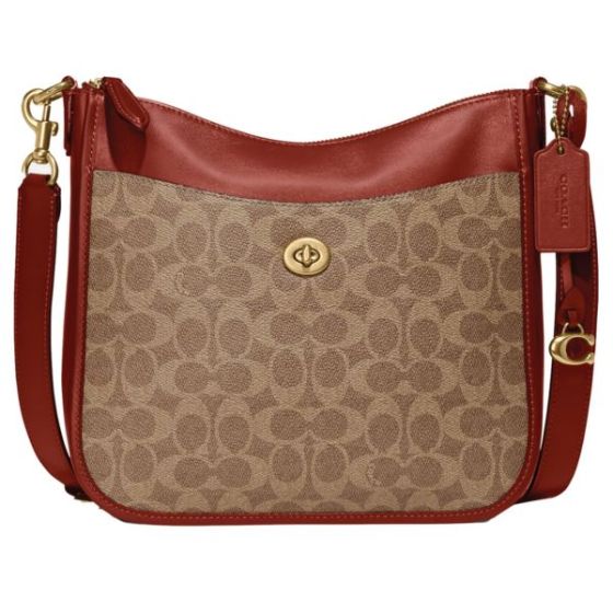 Coated Canvas Signature Chaise Crossbody - Tan Rust/Brass