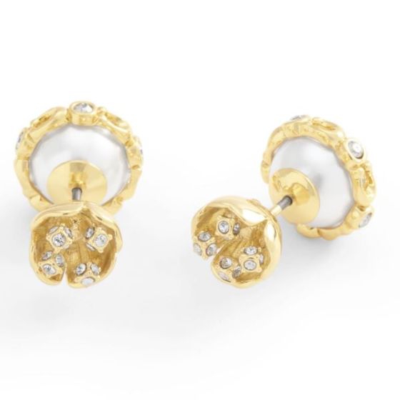 Pearl Floral Front Back Studs - Cream/Gold