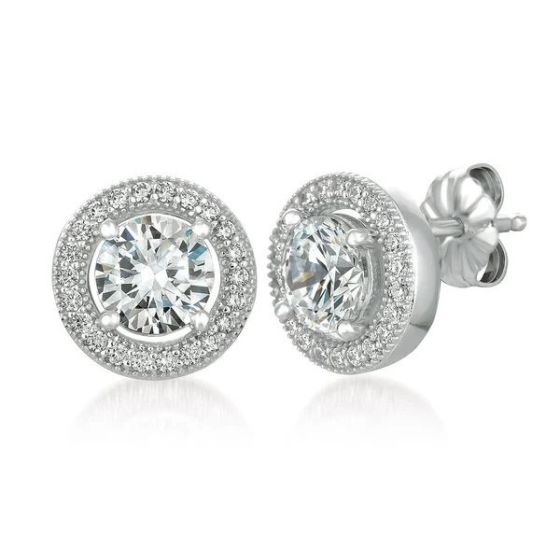 Crislu Brilliant Cut Stud Earrings with Halo Finished in Pure Platinum