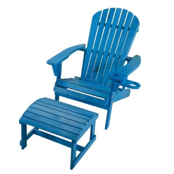 Earth Collection Adirondack Chair w/Phone & Cup Holder & Ottoman - Sky Blue