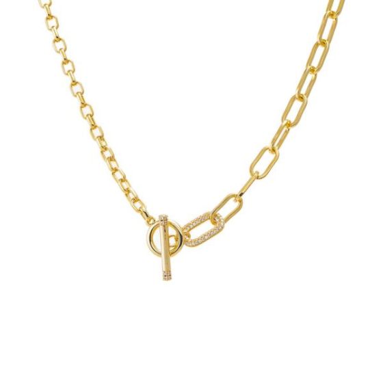 Pave Toggle Multi-Chain Necklace Size 15