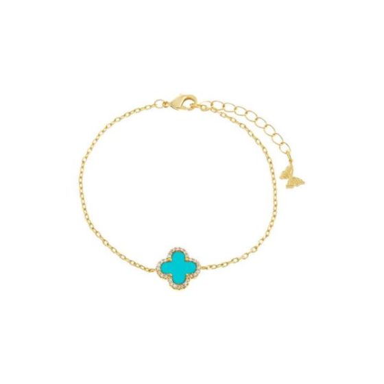 Pave Outlined Four Leaf Clover Bracelet Size 7