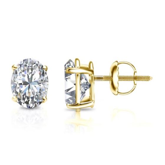 Bright White Pinnacle Oval Lab Grown Diamond Screwback Stud in 14K Yellow Gold 2.50ct, GH, VVS