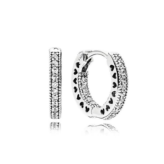 Pave Heart Hoop Earrings