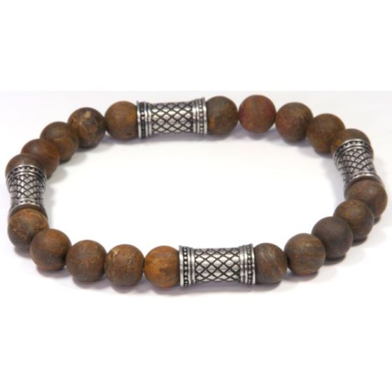 Men's Brown Bead Bronzite Stretch Bracelet