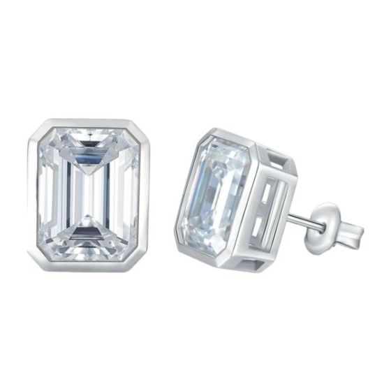Sterling Silver Emerald Cut Earrings