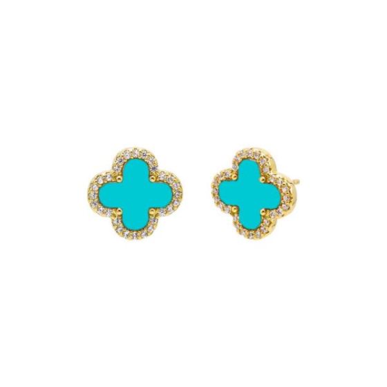 Pave Four-Leaf Clover Stud Earrings Size 12MM