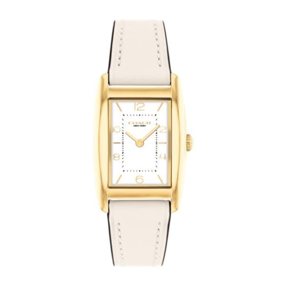 Ladies' Reese Gold Rectangle Cream Leather Strap Watch White Dial