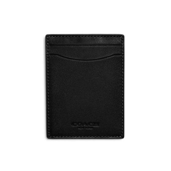 Mens Sport Leather Money Clip Card Case - Black