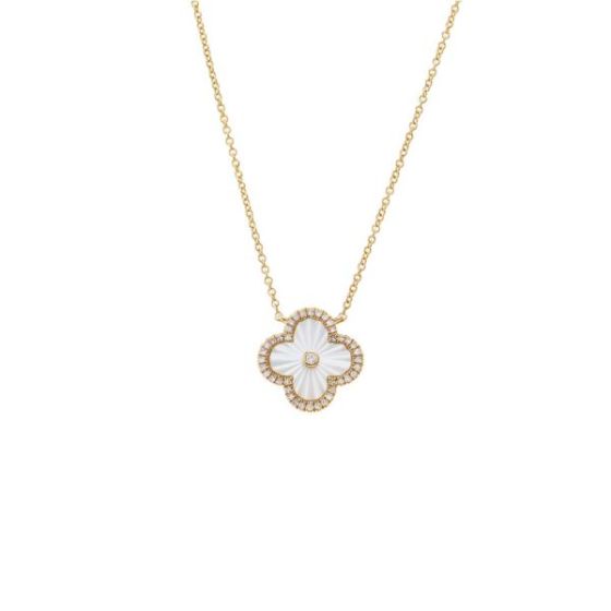 Diamond Pave Stone Pendant Necklace 14K Size 18