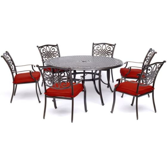 Traditions 7-Piece Dining Set in Red with Six Dining Chairs and a 60 In. Cast-top Table