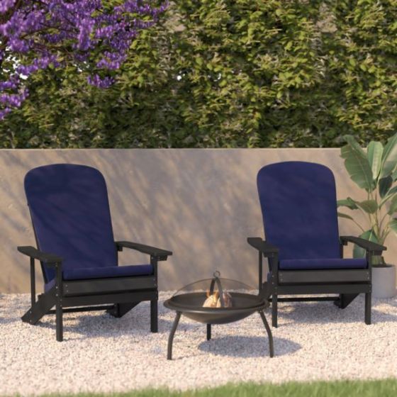 Indoor/Outdoor Slate Gray Adirondack Chairs with Blue Cushions - Set of 2