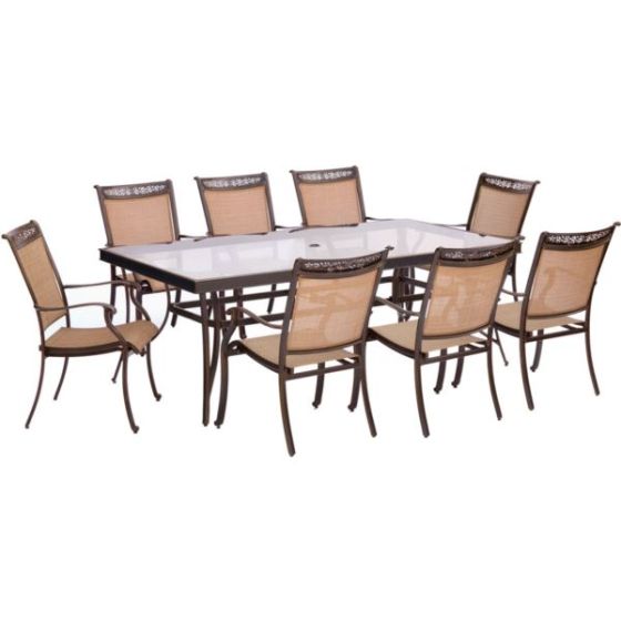 Fontana 9-Piece Dining Set with Eight Stationary Dining Chairs and an Extra-Large Glass-Top Dining T