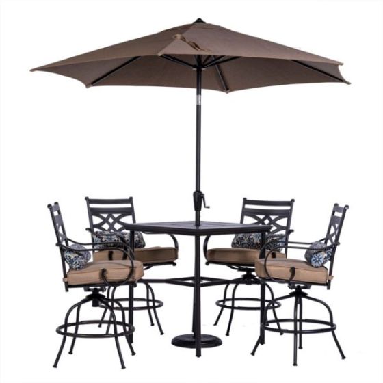 Montclair 5-Piece High-Dining Set in Tan with 4 Swivel Chairs, 33-In. Counter-Height Dining Table an