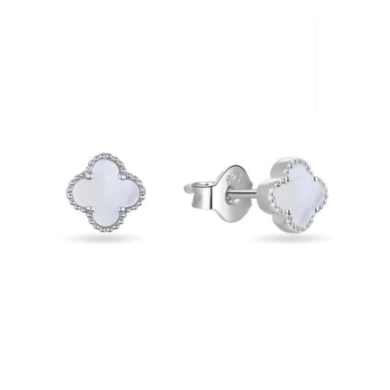 Sterling Silver Mother Of Pearl Clover Studs