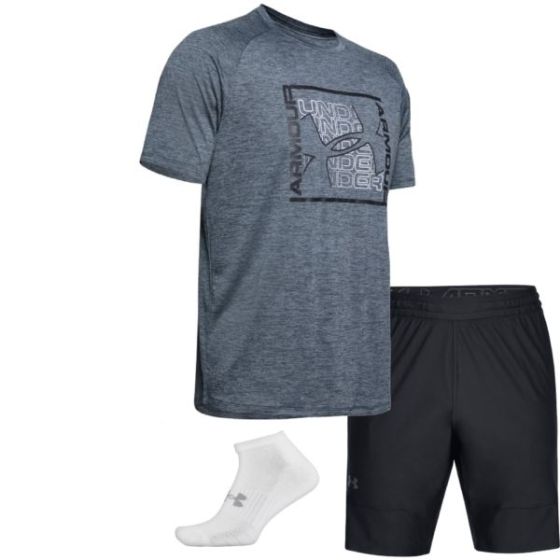 Mens Graphic Tee/Short/Sox Set-Wire/Black-XL
