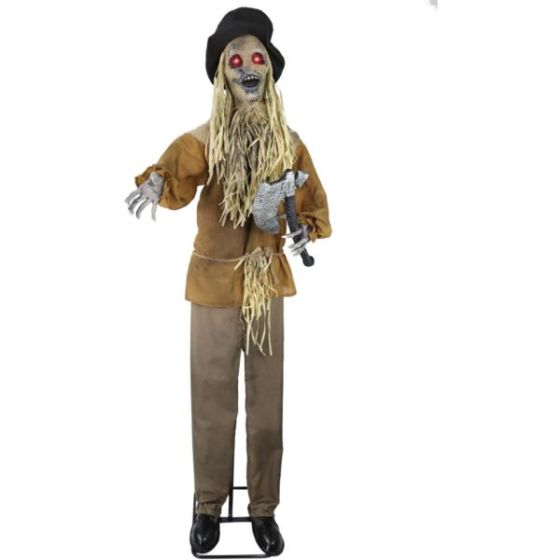 Lifesize Animatronic Haunted Scarecrow with Lights and Sound, Indoor/Covered Outdoor Halloween Decor