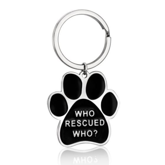 Joyful Sentiments Who Rescued Who Paw Print Keyring