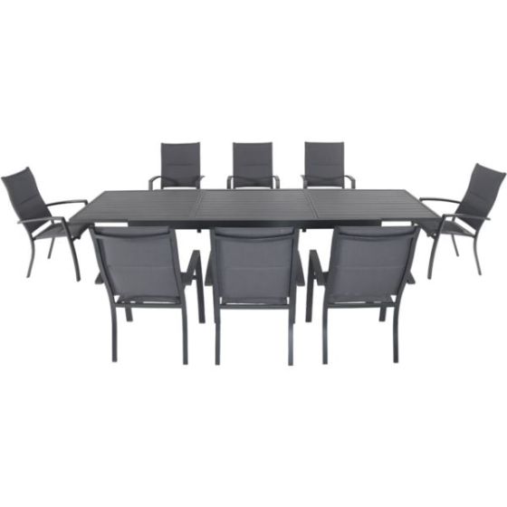 Naples 9-Piece Outdoor Dining Set with 8 Padded Sling Chairs in Gray and a 40