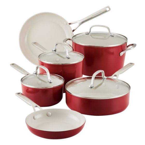 10pc Hard Anodized Ceramic Nonstick Cookware Set Empire Red