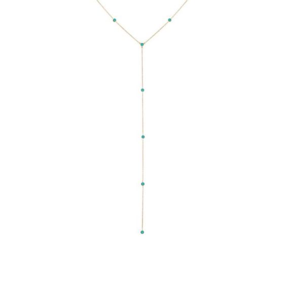 Turquoise Embedded Lariat Necklace 14K Size 16