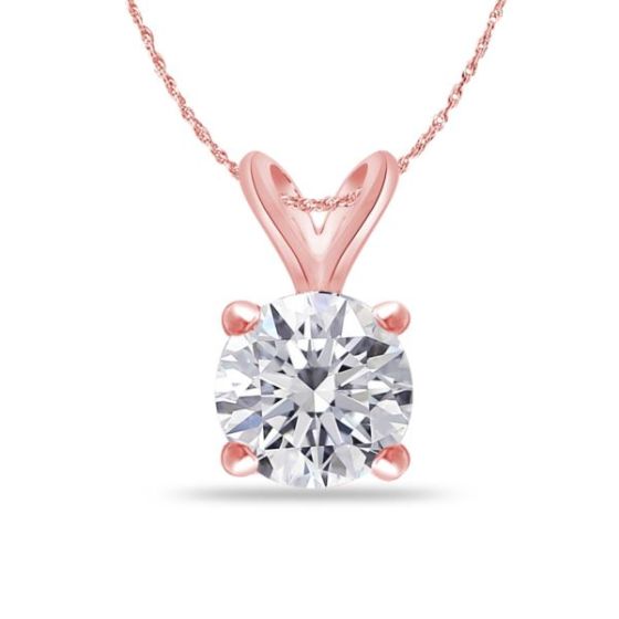 Bright White Round Lab Grown Diamond Pendant in 14K Rose Gold 0.95ct, Color-FG, Clarity-VS