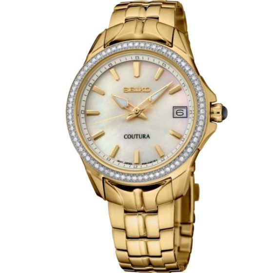 Seiko Coutura Diamonds SGP Quartz Mother of Pearl Dial, Diamond Bezel, Gold bracelet