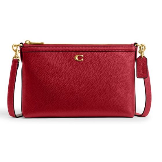 Refined Pebble Leather Legacy Zip Top Crossbody - Ruby/Brass
