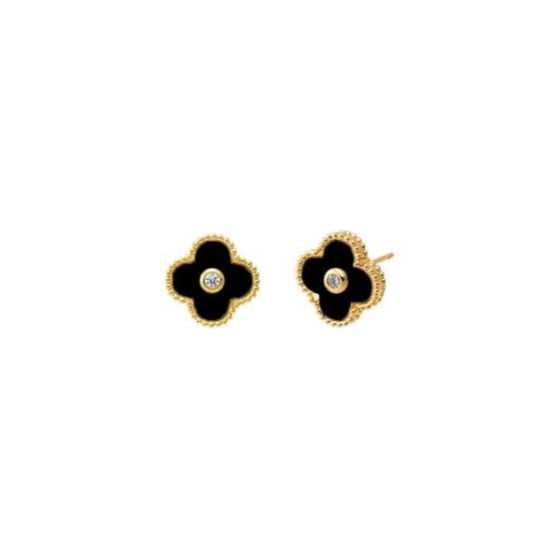 CZ Colored Stone Clover Stud Earrings Size 9MM