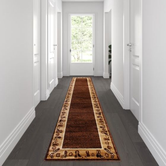 Western Style Cowboy Boot 2' x 11' Brown Olefin Indoor Area Rug