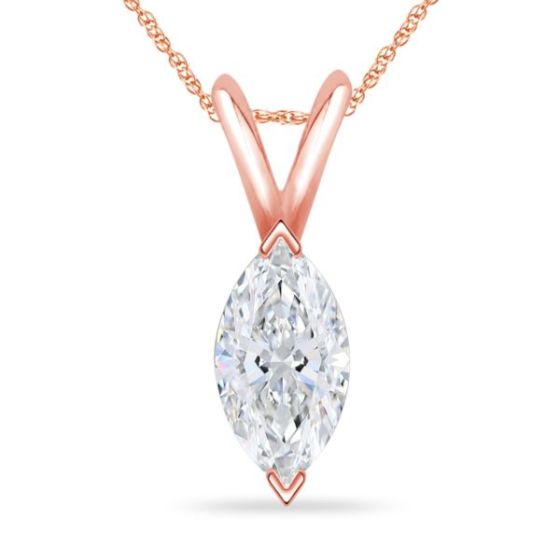 Bright White Pristine Marquise Lab Grown Diamond Pendant with chain in 14K Rose Gold 1.70ct, GH,VS
