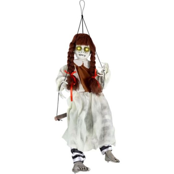 Animatronic Haunted Doll on Swing with Lights and Sound, Indoor/Covered Outdoor Halloween Decoration