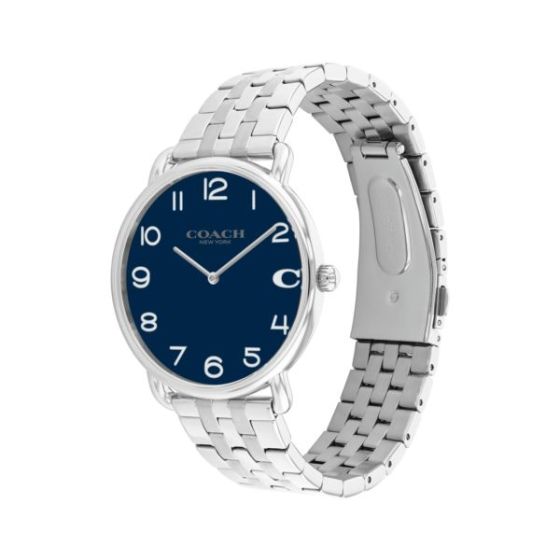 Men's Elliot Silver-Tone Stainless Steel Watch Navy Dial