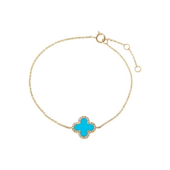 Diamond Pave Stone Clover Bracelet 14K Size 7