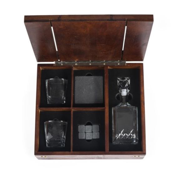 Whiskey Box with Decanter  - Dark Stain Parawood
