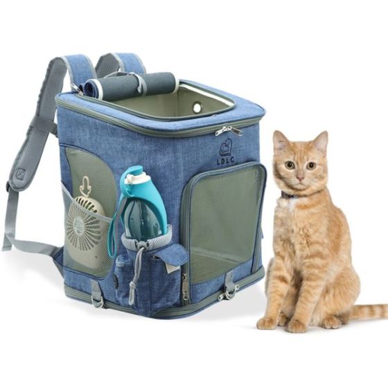 Pet Backpack for 22 Lbs. Dogs and Cats with Suitcase Strap and Storage Pockets, Blue