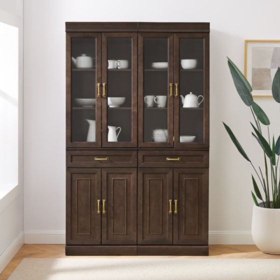 Stanton 2Pc Glass Door Kitchen Storage Pantry Cabinet Set