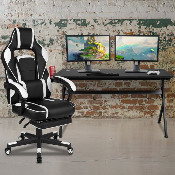Black/White Gaming Desk Bundle - Cup/Headset Holder/Mouse Pad Top