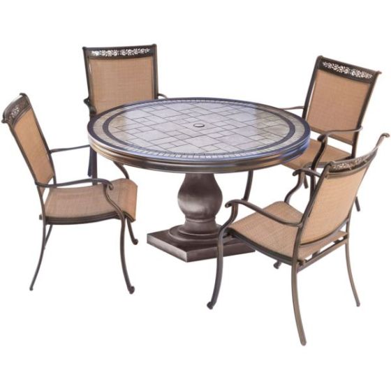 Fontana 5-Piece Outdoor Dining Set with Four Sling Dining Chairs and a 51 In. Tile-top Dining Table