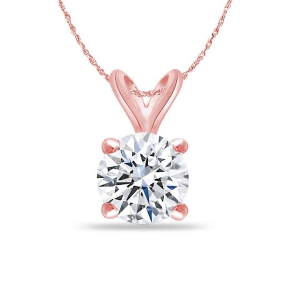 Bright White Round Lab Grown Diamond Pendant in 14K Rose Gold 0.90ct, Color-FG, Clarity-VS SI