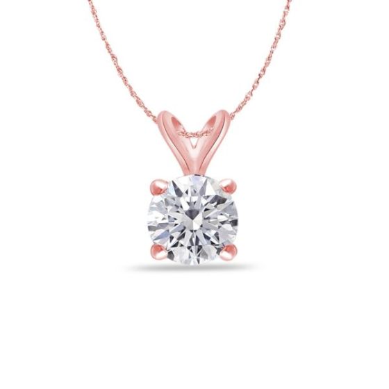 Bright White Round Lab Grown Diamond Pendant in 14K Rose Gold 0.07ct, Color-FG, Clarity-VS