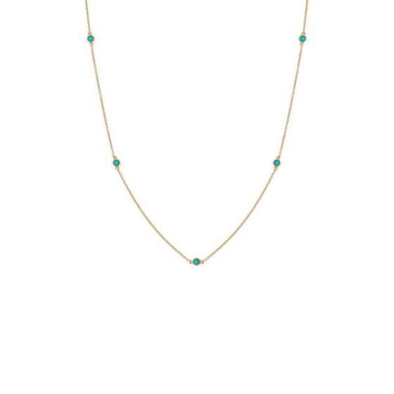 Turquoise Multi-Bezel Necklace 14K Size 17