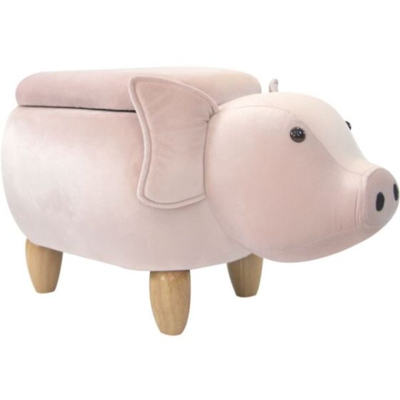15-In. Seat Height Pink Pig Animal Shape Storage Ottoman Furniture for Nursery, Bedroom, Playroom an